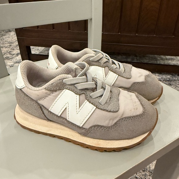 New Balance Gray and White Kids' Sneakers - Picture 1 of 3